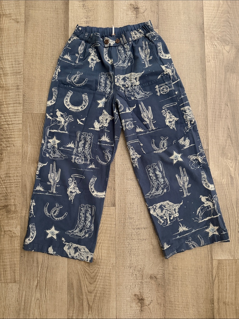 Free People Navy Blue Western Print Boot Cut Pants